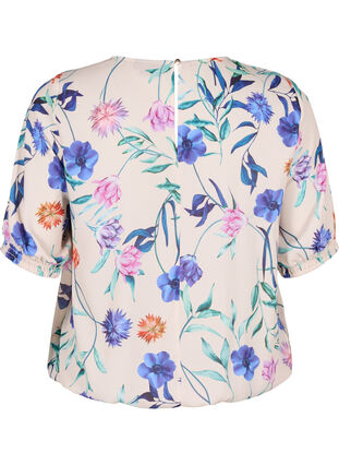 Zizzifashion Floral blouse with smocking, Buttercream Blue Fl., Packshot image number 1
