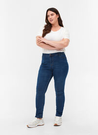 Extra slim fit Amy jeans with a high waist, Blue d. washed, Model