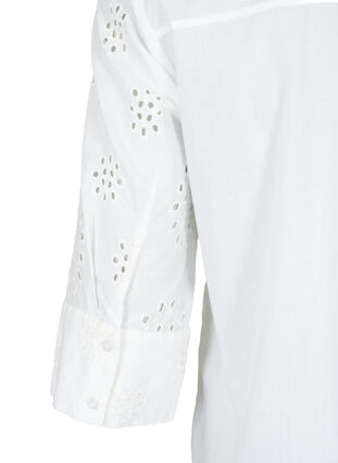 Zizzifashion Shirt blouse with embroidery anglaise and 3/4 sleeves, Bright White, Packshot image number 4