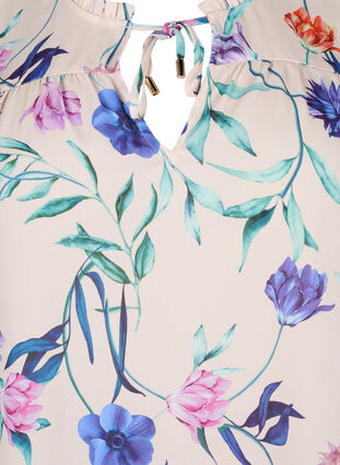 Zizzifashion Floral top with tie detail, Buttercream Blue Fl., Packshot image number 2