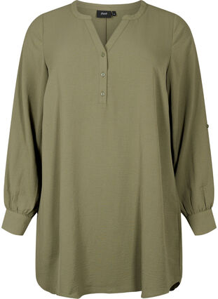 Zizzifashion Solid color tunic with v-neck and buttons, Kalamata, Packshot image number 0