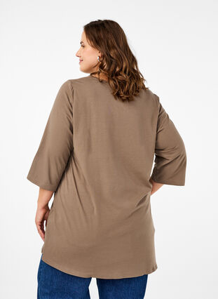 Zizzifashion A-shape tunic with 3/4 sleeves, Shitake, Model image number 1