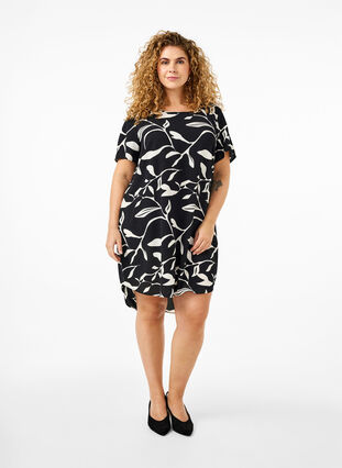 Zizzifashion Dress with print and short sleeves, Bl.An.Wh.Fl.AOP, Model image number 0