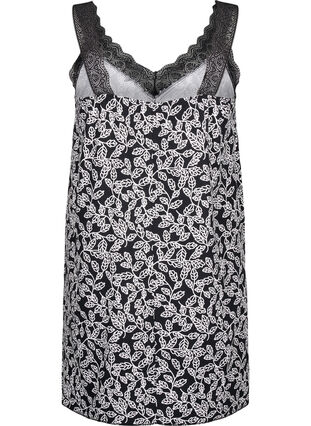 Zizzifashion Strap dress in viscose with lace, Black w. Wh.Leaf AOP, Packshot image number 1