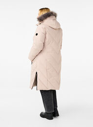 Long winter coat with hook fastenings and a faux fur collar, Simply Taupe, Model