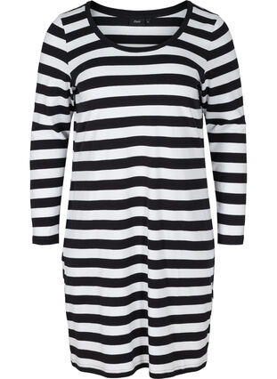 Zizzifashion Striped cotton dress with long sleeves , Black w. White, Packshot image number 0