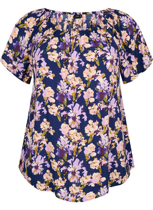 Zizzifashion Floral viscose blouse with short sleeves, Small Flower AOP, Packshot image number 0