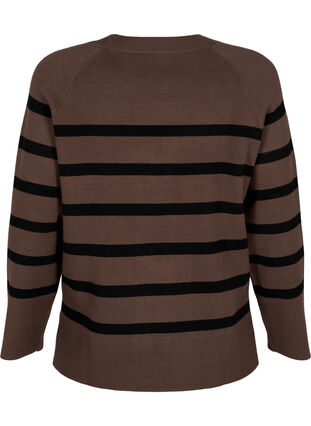 Zizzifashion Striped knitted blouse with round neck, Carafe w. black , Packshot image number 1