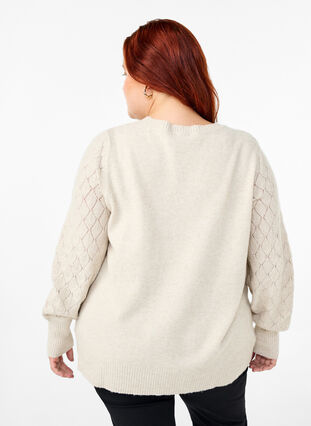 Zizzifashion Knitted blouse with lace pattern, Pumice Stone Mel., Model image number 1