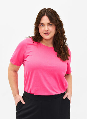 Zizzifashion FLASH - T-shirt with round neck, Hot Pink, Model image number 0