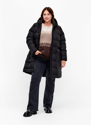 Zizzifashion Puffer coat with hood and pockets, Black, Model image number 2