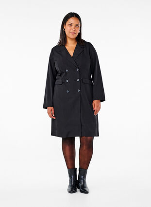 Zizzifashion Double-breasted blazer dress, Black, Model image number 2