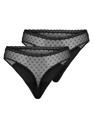 Zizzifashion 2-pack thong with mesh, Black, Packshot image number 1