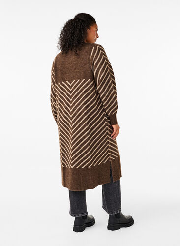 Zizzifashion Striped knit cardigan with slit, Rain D.Mel.D.T.Mel., Model image number 1