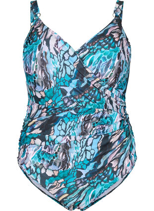 Zizzifashion Swimsuit with print and wrap effect, Blue Shell AOP, Packshot image number 0