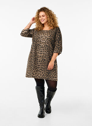 Zizzifashion Denim dress with leopard print, Leo AOP, Model image number 2