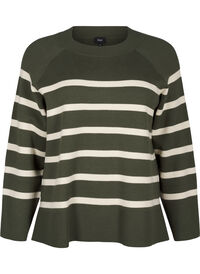 Striped knitted blouse with round neck