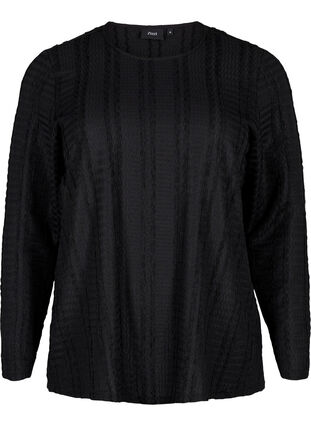 Zizzifashion Long-sleeved blouse with texture, Black, Packshot image number 0