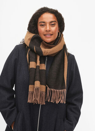 Zizzifashion Soft scarf with fringe, Black/T. Brown, Model image number 0