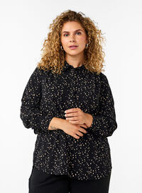 Dotted shirt with collar, Black w. Dot AOP, Model