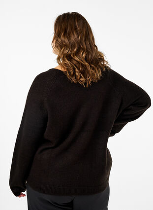 Zizzifashion Loose-fitting knitted blouse with round neck, Black, Model image number 1