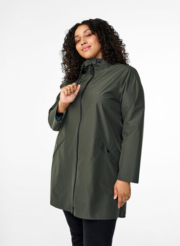 Zizzifashion Rain jacket with pockets and hood, Peat, Model image number 0