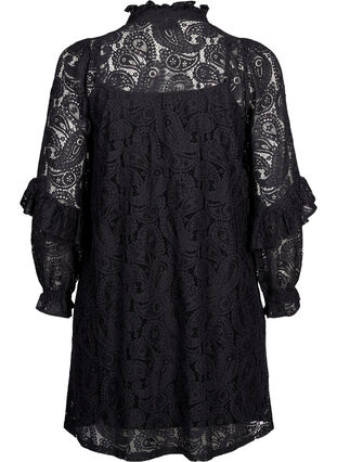 Zizzifashion Short lace dress with ruffle detail, Black, Packshot image number 1