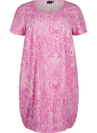 Zizzifashion Short-sleeved, printed cotton dress, Shocking P. Paisley , Packshot image number 0