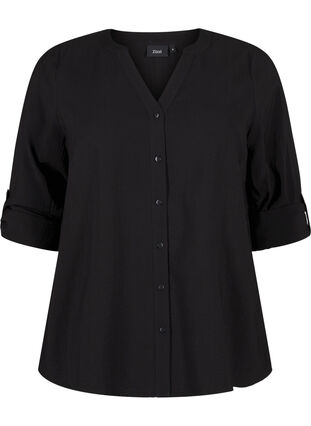 Zizzifashion Viscose shirt blouse with 3/4 sleeves, Black, Packshot image number 0