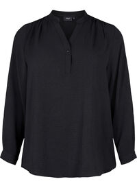 Long-sleeved shirt blouse with V-neck