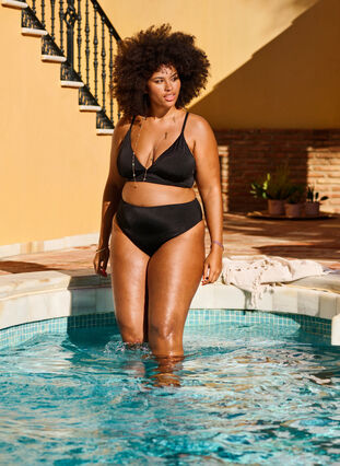 Zizzifashion Solid color bikini bottom with regular waist, Black, Image image number 0