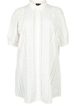 Zizzifashion Cotton shirt dress with broderie anglaise, Off White, Packshot image number 0