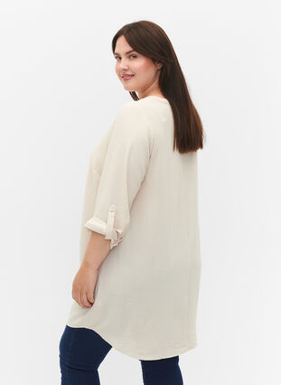 Zizzifashion Solid color tunic with v-neck and buttons, Warm Off-white, Model image number 1