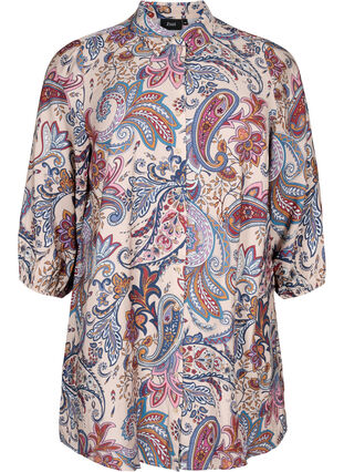 Zizzifashion Paisley print viscose tunic with 3/4 sleeves, Sand Do. Paisley AOP, Packshot image number 0