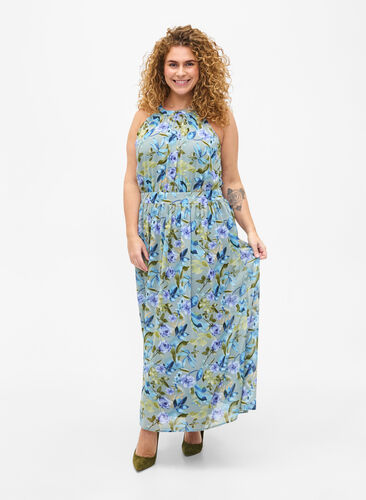 Zizzifashion Floral maxi dress with halterneck, Wrought Iron AOP, Model image number 0