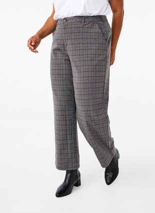 Zizzifashion Checked trousers with high waist and straight legs, Check, Model image number 2