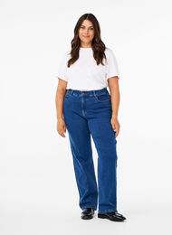 High-waisted Gemma jeans with straight fit, Dark blue, Model