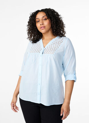 Zizzifashion FLASH - Shirt with crochet detail, Cashmere Blue, Model image number 0