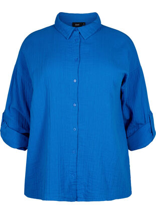 Zizzifashion Shirt with cotton muslin collar, Victoria blue, Packshot image number 0