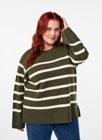 Striped knitted blouse with round neck, D. Bag Birch Stripe, Model