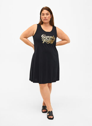 Zizzifashion Sleeveless cotton dress with a-shape, Black W. Summer, Model image number 2