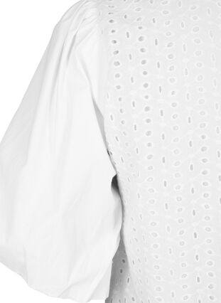 Blouse with puffed sleeves and lace pattern, Bright White, Packshot image number 3