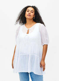 A-line viscose tunic with lace-up detail, Bright White, Model