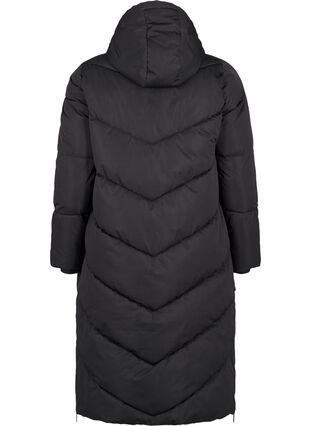 Zizzifashion Long puffer coat with hood and pockets, Black, Packshot image number 1