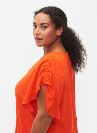 Zizzifashion Short-sleeved blouse with wrinkles, Orange.com, Model image number 2