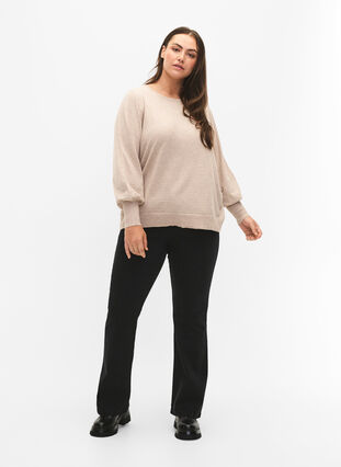 Zizzifashion Knitted blouse with viscose and balloon sleeves, Simply Taupe Mel., Model image number 2