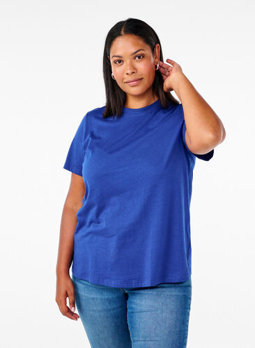 Zizzifashion Basic cotton T-shirt with round neck, Sodalite Blue, Model image number 0