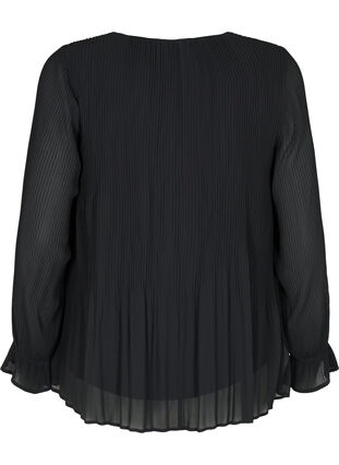 Zizzifashion Long sleeve pleated blouse with V-neck, Black, Packshot image number 1