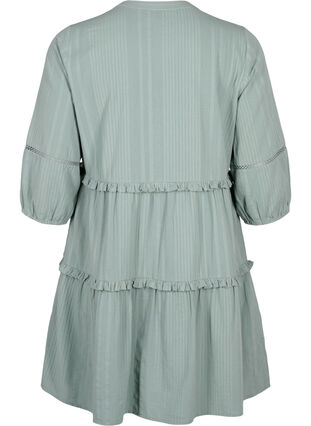Zizzifashion 3/4 sleeve cotton dress with ruffles, Chinois Green, Packshot image number 1