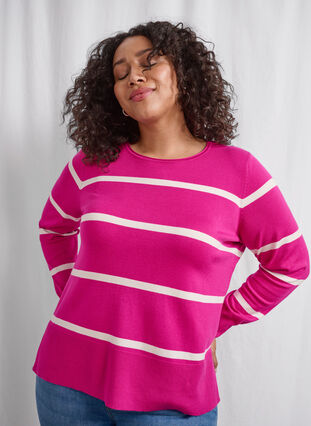 Zizzifashion Knitted viscose blouse with stripes, Fuchsia Red Comb, Image image number 0